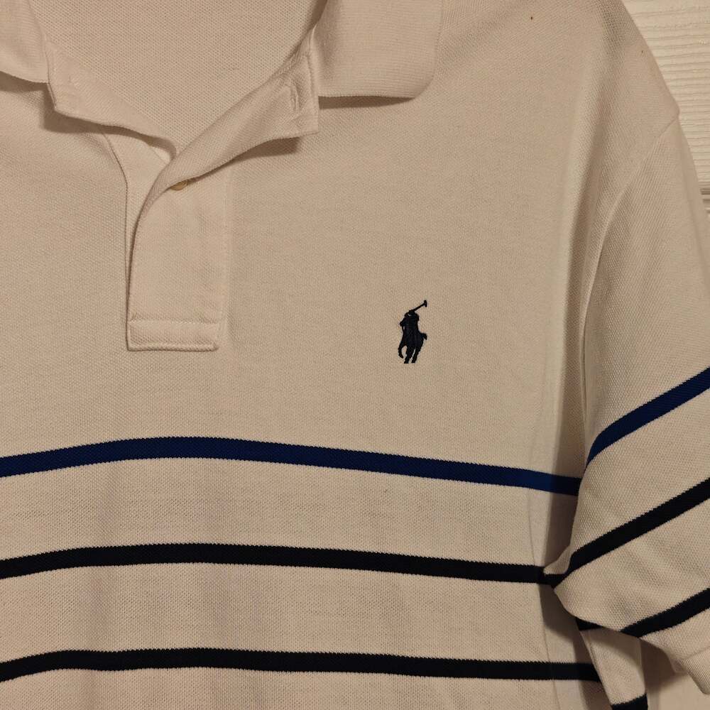 Polo Ralph Lauren Men's White and Blue/Black Striped Short Sleeve Polo Size L - Picture 3 of 7